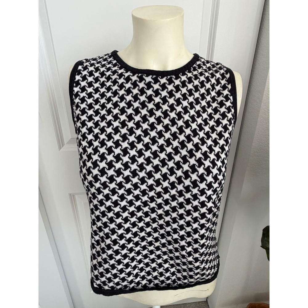 Casual Corner Annex Houndstooth Sweater Vest Black White Knit Medium Vintage